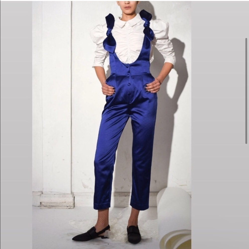 Isa Arfen Plunge Neckline Jumpsuit in blue size 4